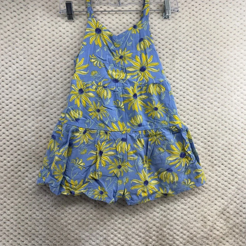Tommy Bahama Romper Girls M 7/8 Blue Yellow Floral Sunflower Smocked Tiered